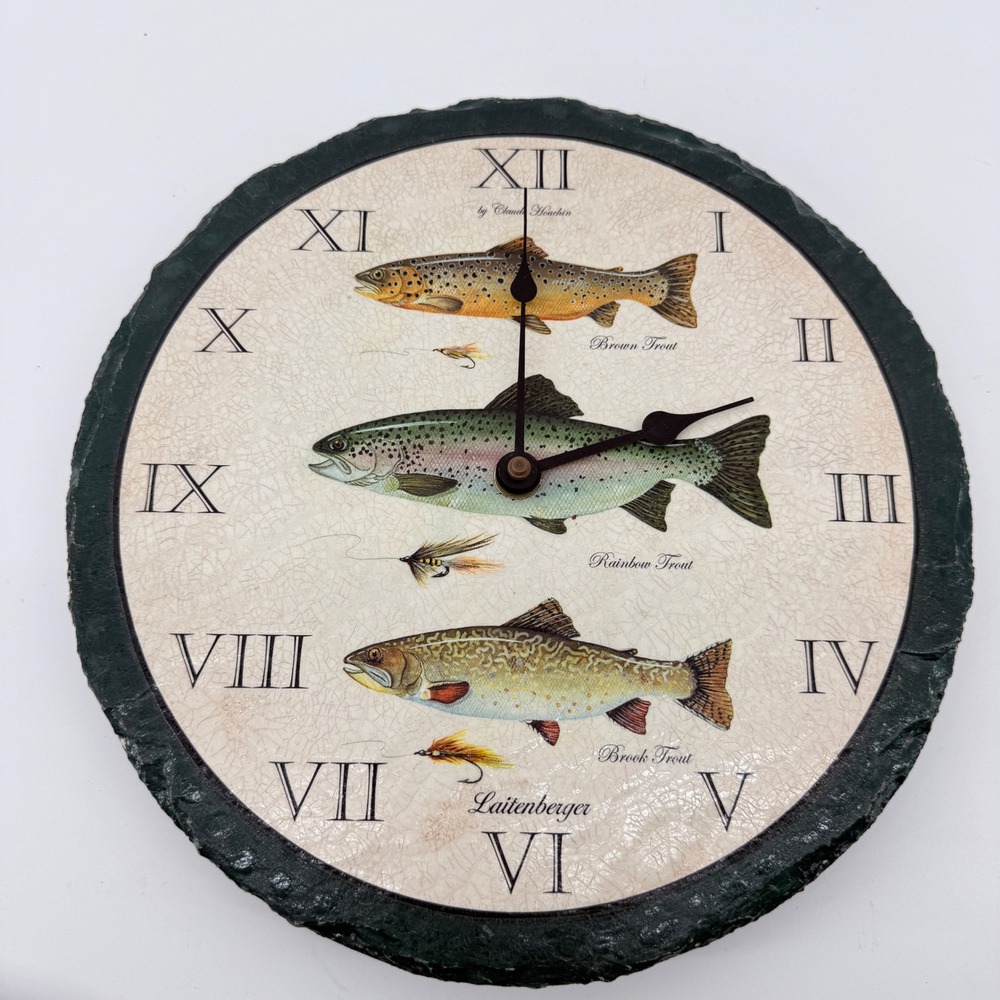 Laitenberger Wall Clock Trout Fishing Slate Hand Made USA Gray Multicolor A013